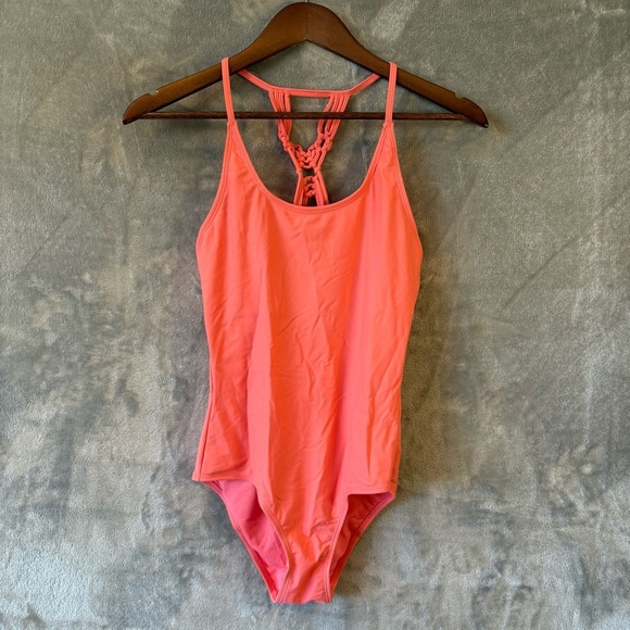 Marilyn Monroe Coral One-Piece Swimsuit Strappy Back Sz M - Picture 1 of 5